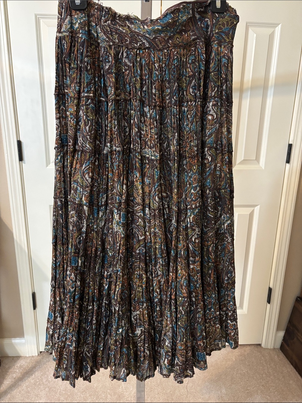 Boho Paisley Maxi Skirt in Brown and Teal